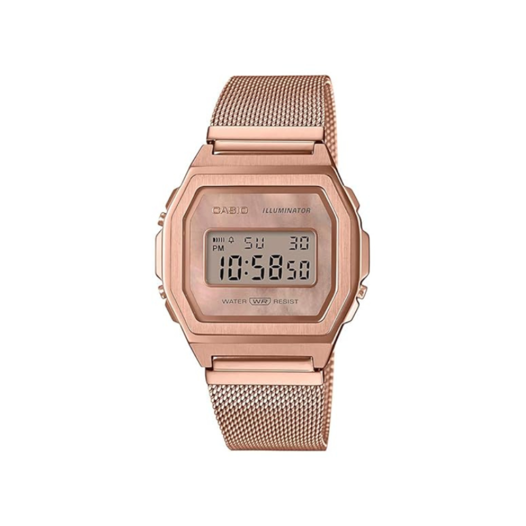 Casio A1000MPG-9EF D196 | Vintage Unisex Quartz Rose Gold Dial Digital Stainless Steel Watch