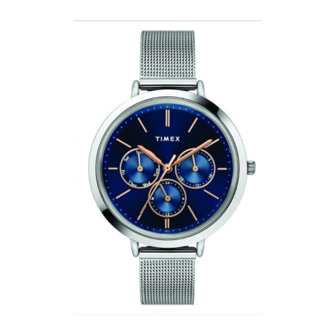 Timex TWEL14500 | Women Quartz Blue Dial Chronograph Stainless Steel Watch.