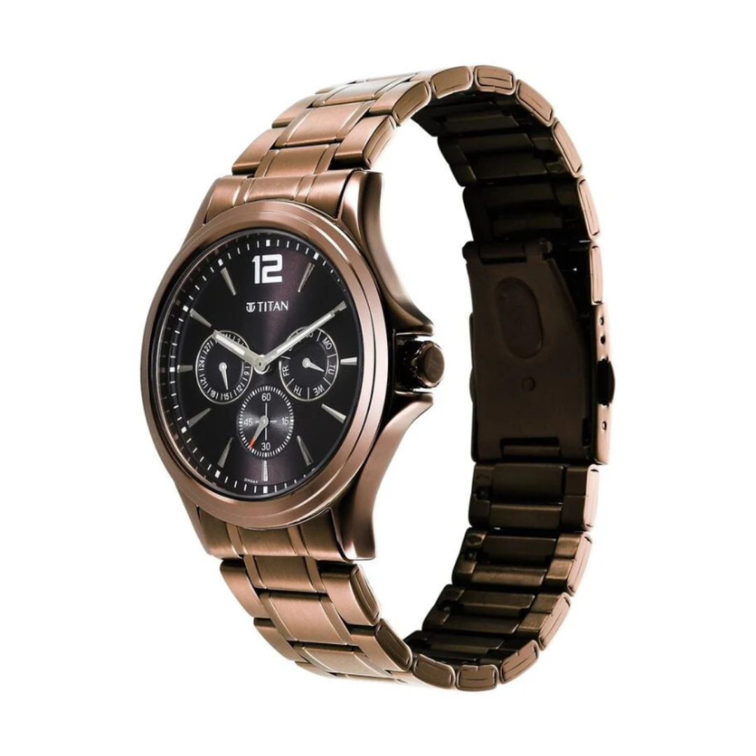 Titan 1698QM02 | Titan Neo Splash Quartz Multifunction Brown Dial Stainless Steel Strap Watch for Men