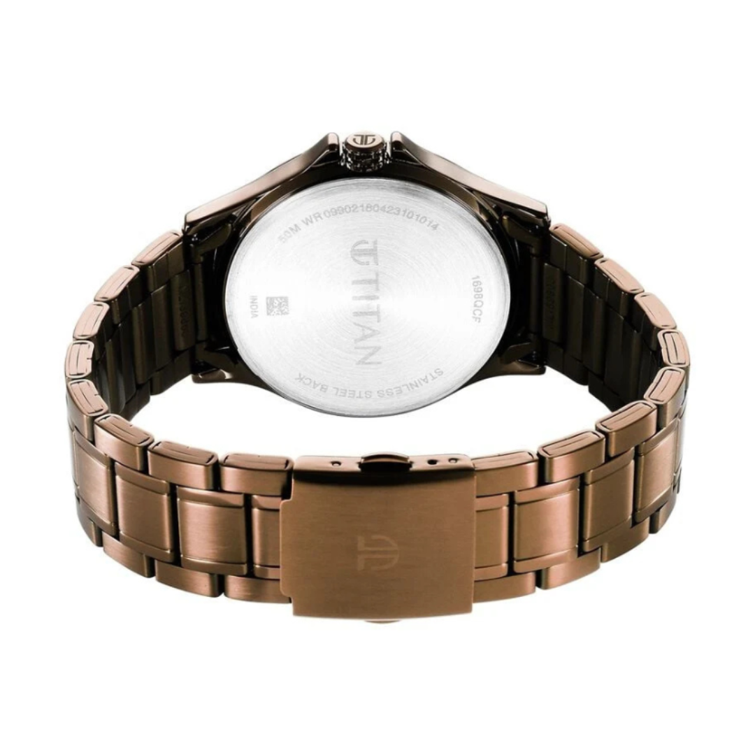 Titan 1698QM02 | Titan Neo Splash Quartz Multifunction Brown Dial Stainless Steel Strap Watch for Men
