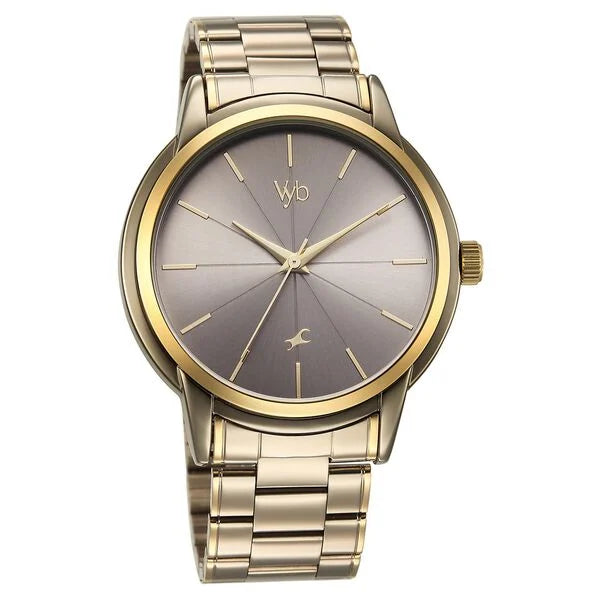 Fastrack FV30005KM03 | Fastrack Vyb Phantom Quartz Analog Khaki Dial Metal Strap Watch For Guys