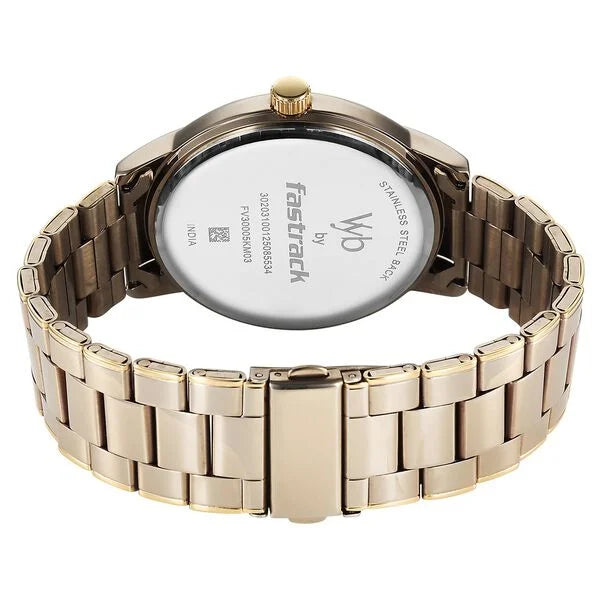 Fastrack FV30005KM03 | Fastrack Vyb Phantom Quartz Analog Khaki Dial Metal Strap Watch For Guys