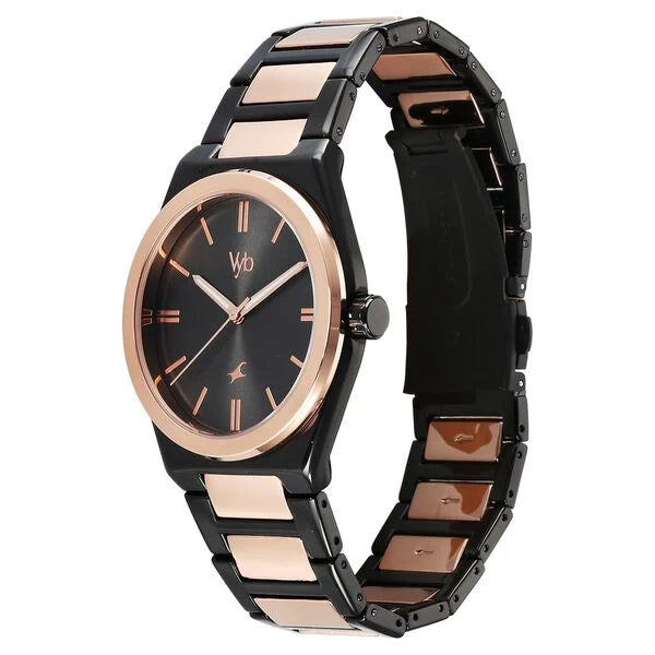 Fastrack FV30010KM02 | Fastrack Vyb Nimbus Quartz Analog Black Dial Two Toned Color Metal Strap Watch For Guys