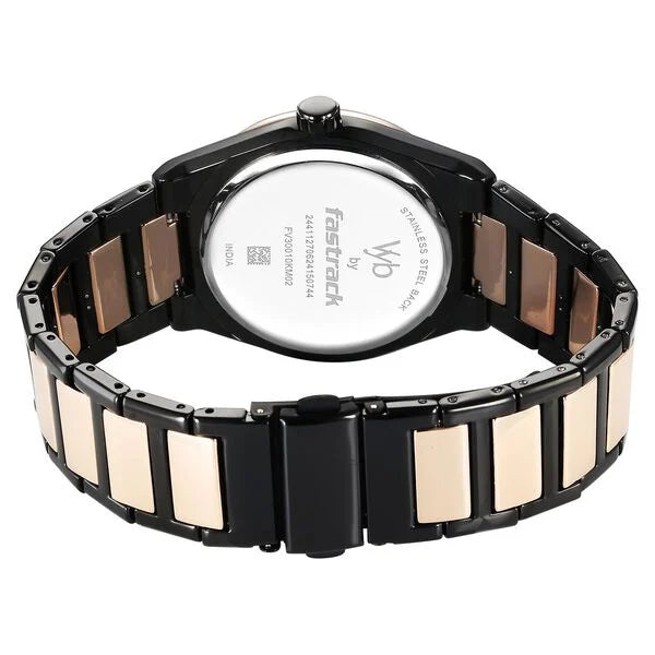 Fastrack FV30010KM02 | Fastrack Vyb Nimbus Quartz Analog Black Dial Two Toned Color Metal Strap Watch For Guys