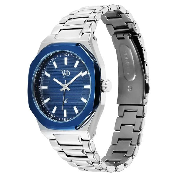 Fastrack FV30012KM02 | Fastrack Vyb Limitless Quartz Analog Blue Dial Silver Color Metal Strap Watch For Guys