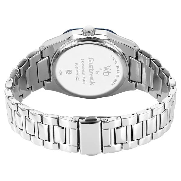 Fastrack FV30012KM02 | Fastrack Vyb Limitless Quartz Analog Blue Dial Silver Color Metal Strap Watch For Guys