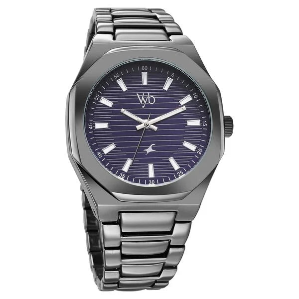 Fastrack FV30012QM01 | Fastrack Vyb Limitless Quartz Analog Blue Dial Grey Color Metal Strap Watch For Guys