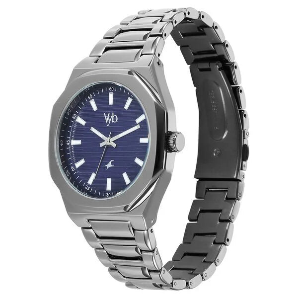Fastrack FV30012QM01 | Fastrack Vyb Limitless Quartz Analog Blue Dial Grey Color Metal Strap Watch For Guys
