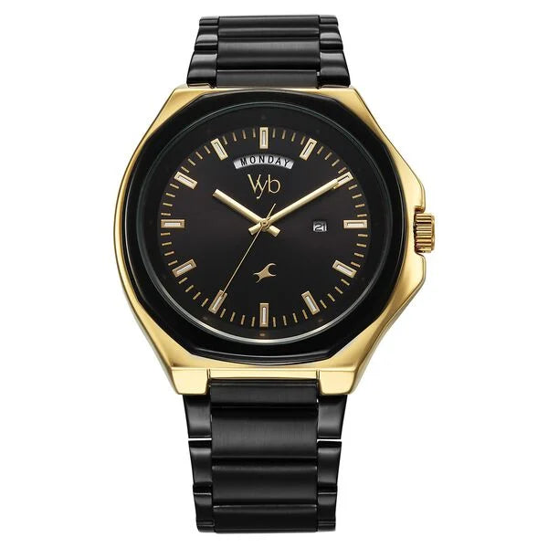 Fastrack FV30016KM02W | Fastrack Quartz Analog Black Dial Metal Strap Watch For Guys
