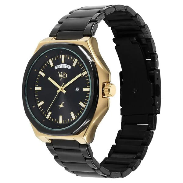 Fastrack FV30016KM02W | Fastrack Quartz Analog Black Dial Metal Strap Watch For Guys