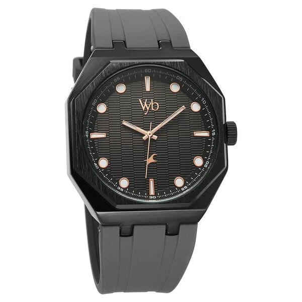 Fastrack FV30017NP02 | Vyb Rebel By Fastrack Quartz Analog Black Dial Grey Silicone Strap Watch For Guys