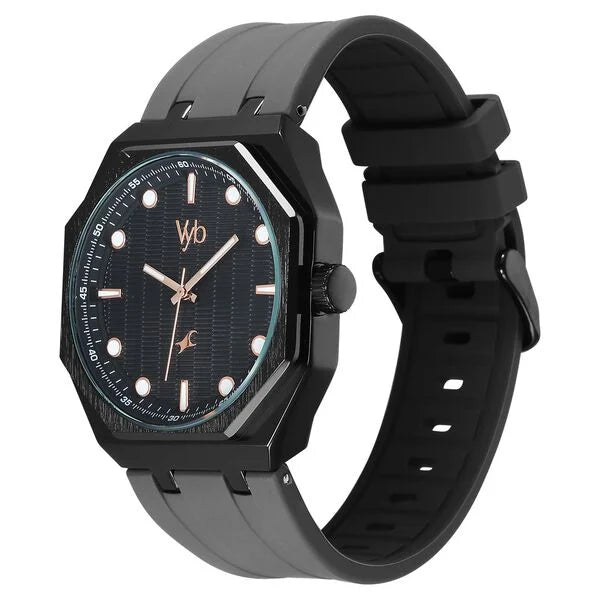 Fastrack FV30017NP02 | Vyb Rebel By Fastrack Quartz Analog Black Dial Grey Silicone Strap Watch For Guys