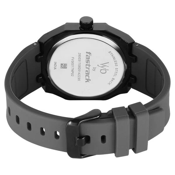 Fastrack FV30017NP02 | Vyb Rebel By Fastrack Quartz Analog Black Dial Grey Silicone Strap Watch For Guys