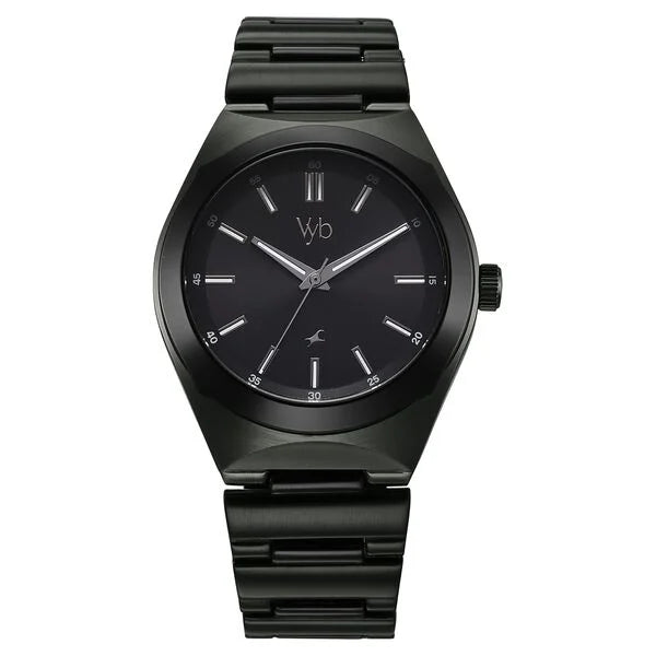 Fastrack FV30018KM02W | Vyb Arcane By Fastrack Quartz Analog Black Dial Metal Strap Watch For Guys