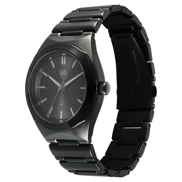 Fastrack FV30018KM02W | Vyb Arcane By Fastrack Quartz Analog Black Dial Metal Strap Watch For Guys