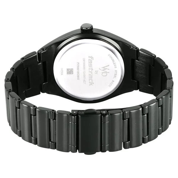 Fastrack FV30018KM02W | Vyb Arcane By Fastrack Quartz Analog Black Dial Metal Strap Watch For Guys