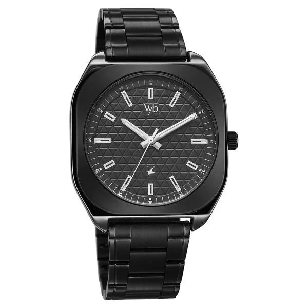 Fastrack FV30034KM03 | Vyb Aviator By Fastrack Quartz Analog Black Dial Two Toned Stainless Steel Strap Watch For Guys