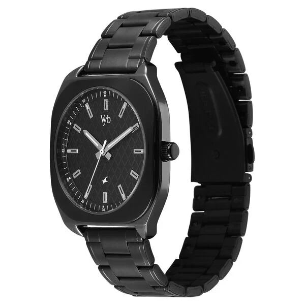 Fastrack FV30034KM03 | Vyb Aviator By Fastrack Quartz Analog Black Dial Two Toned Stainless Steel Strap Watch For Guys