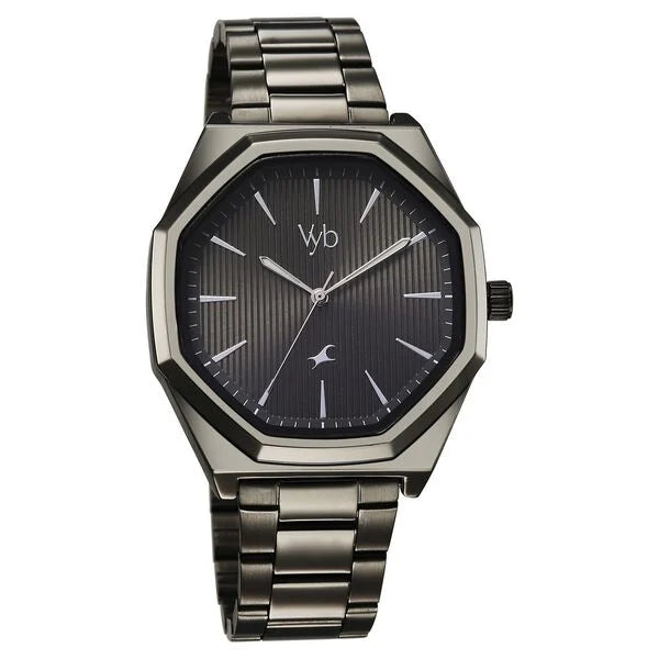 Fastrack FV30035QM01 | Vyb Maverick By Fastrack Quartz Analog Grey Dial Grey Stainless Steel Strap Watch For Guys