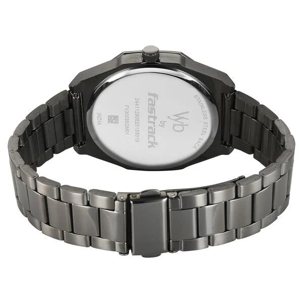 Fastrack FV30035QM01 | Vyb Maverick By Fastrack Quartz Analog Grey Dial Grey Stainless Steel Strap Watch For Guys