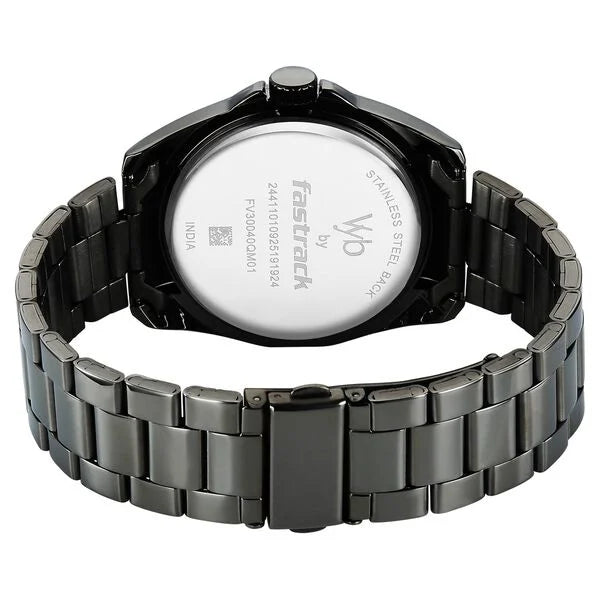 Fastrack FV30040QM01W | Vyb Challenger By Fastrack Quartz Analog Grey Dial Grey Stainless Steel Strap Watch For Guys