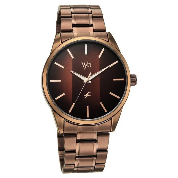 Fastrack FV30041QM01 | Vyb Drift By Fastrack Quartz Analog Brown Dial Brown Stainless Steel Strap Watch For Guys