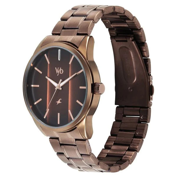 Fastrack FV30041QM01 | Vyb Drift By Fastrack Quartz Analog Brown Dial Brown Stainless Steel Strap Watch For Guys