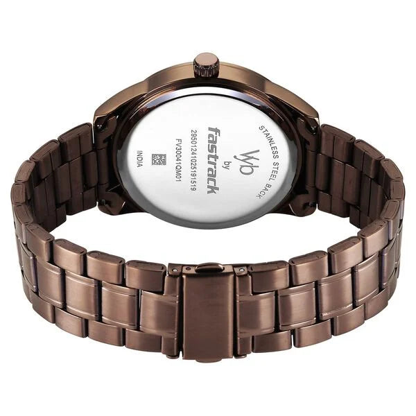 Fastrack FV30041QM01 | Vyb Drift By Fastrack Quartz Analog Brown Dial Brown Stainless Steel Strap Watch For Guys
