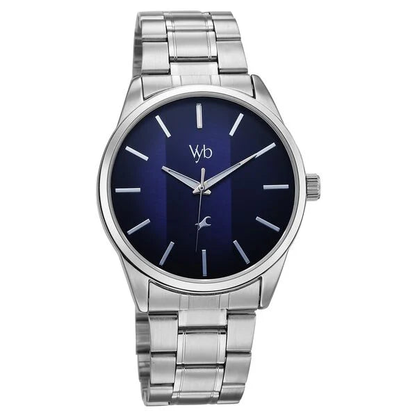 Fastrack FV30041SM01 | Vyb Drift By Fastrack Quartz Analog Blue Dial Silver Stainless Steel Strap Watch For Guys