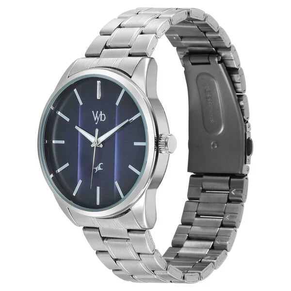 Fastrack FV30041SM01 | Vyb Drift By Fastrack Quartz Analog Blue Dial Silver Stainless Steel Strap Watch For Guys