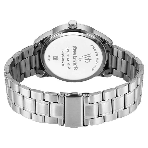Fastrack FV30041SM01 | Vyb Drift By Fastrack Quartz Analog Blue Dial Silver Stainless Steel Strap Watch For Guys