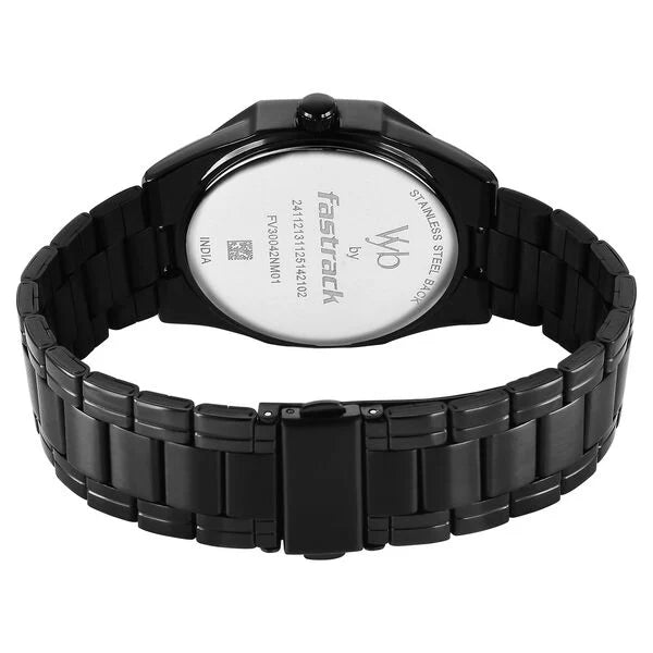 Fastrack FV30042NM01 | Vyb Quest By Fastrack Quartz Analog Blue Dial Black Metal Strap Watch For Guys