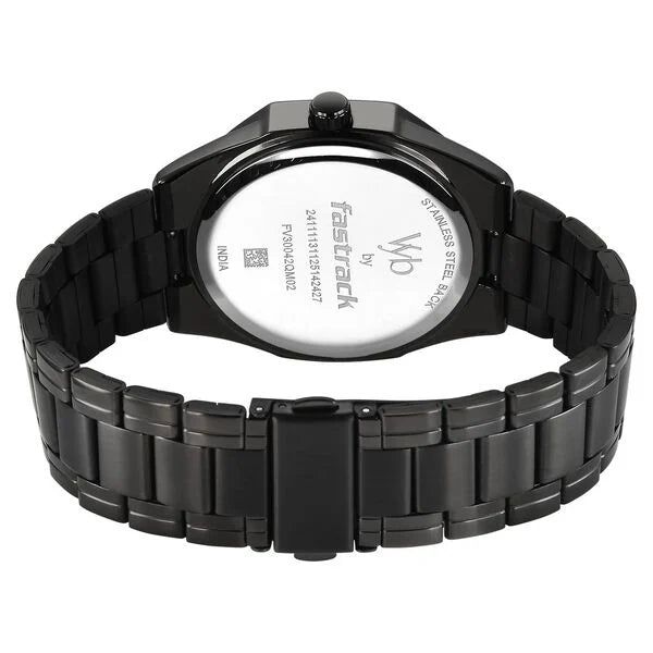 Fastrack FV30042QM02 | Vyb Quest By Fastrack Quartz Analog Green Dial Grey Metal Strap Watch For Guys