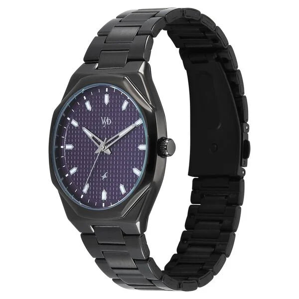 Fastrack FV30043NM01 | Vyb Nimbus By Fastrack Quartz Analog Purple Dial Black Metal Strap Watch For Guys