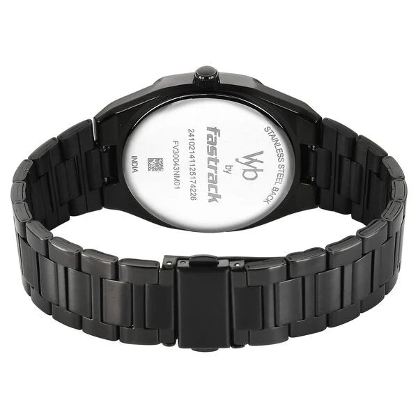 Fastrack FV30043NM01 | Vyb Nimbus By Fastrack Quartz Analog Purple Dial Black Metal Strap Watch For Guys