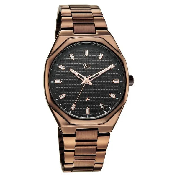 Fastrack FV30043QM01 | Vyb Nimbus By Fastrack Quartz Analog Black Dial Brown Metal Strap Watch For Guys