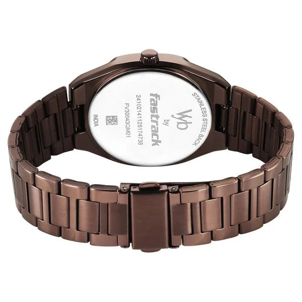Fastrack FV30043QM01 | Vyb Nimbus By Fastrack Quartz Analog Black Dial Brown Metal Strap Watch For Guys