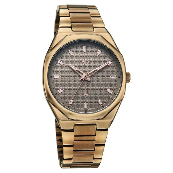 Fastrack FV30043QM02 | Vyb Nimbus By Fastrack Quartz Analog Grey Dial Brown Metal Strap Watch For Guys