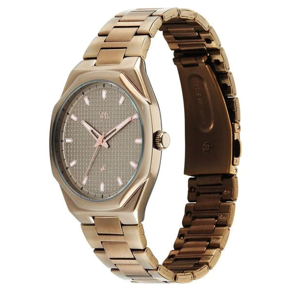 Fastrack FV30043QM02 | Vyb Nimbus By Fastrack Quartz Analog Grey Dial Brown Metal Strap Watch For Guys