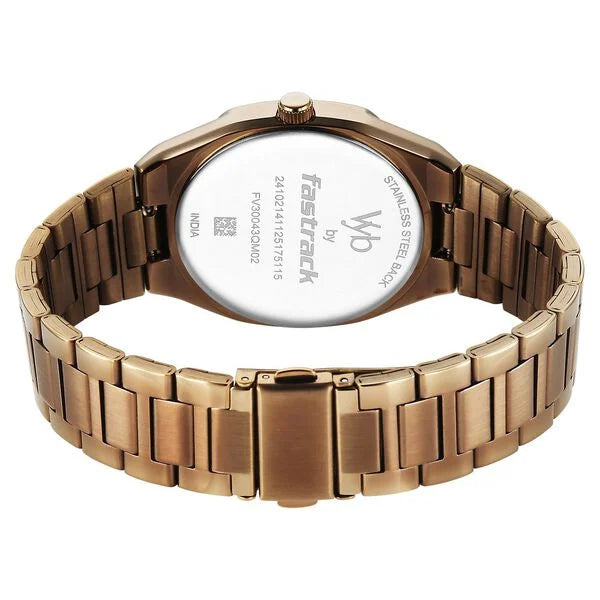 Fastrack FV30043QM02 | Vyb Nimbus By Fastrack Quartz Analog Grey Dial Brown Metal Strap Watch For Guys