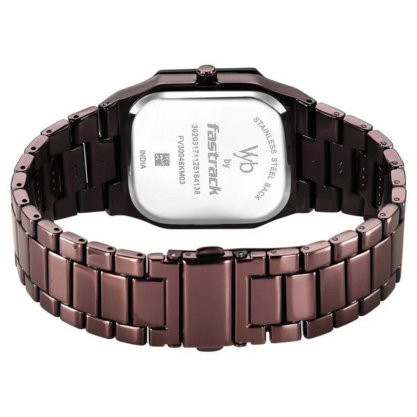 Fastrack FV30048KM03W | Vyb Pioneer By Fastrack Quartz Analog Black Dial Brown Metal Strap Watch For Guys