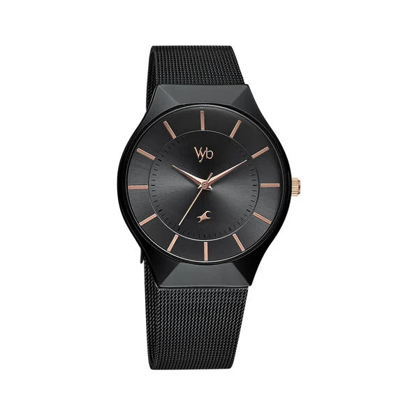 Fastrack FV60002KM03W | Fastrack Vyb Successor Quartz Analog Black Dial Stainless Steel Strap Watch for Girls