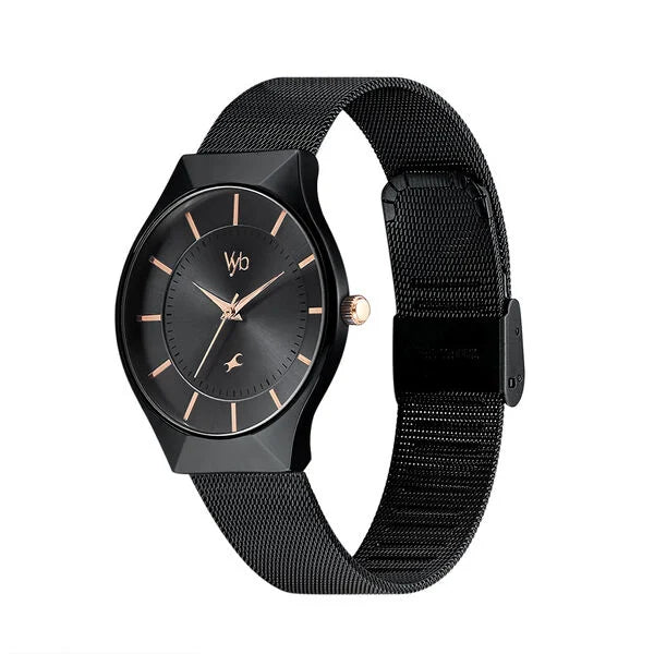 Fastrack FV60002KM03W | Fastrack Vyb Successor Quartz Analog Black Dial Stainless Steel Strap Watch for Girls