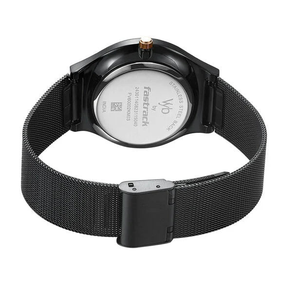 Fastrack FV60002KM03W | Fastrack Vyb Successor Quartz Analog Black Dial Stainless Steel Strap Watch for Girls