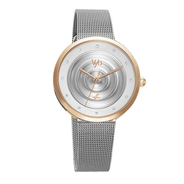 Fastrack FV60006KM02W | Fastrack Vyb Manifester Quartz Analog Silver Dial Stainless Steel Strap Watch for Girls