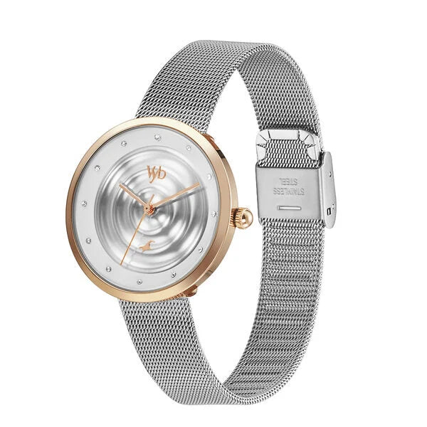 Fastrack FV60006KM02W | Fastrack Vyb Manifester Quartz Analog Silver Dial Stainless Steel Strap Watch for Girls