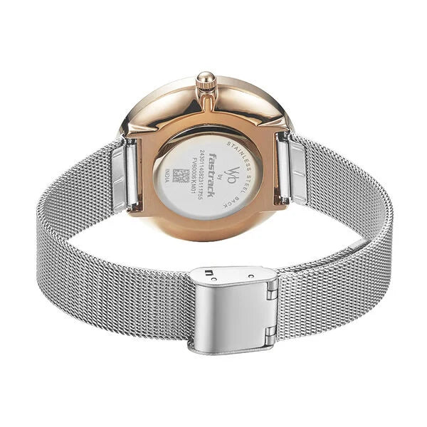Fastrack FV60006KM02W | Fastrack Vyb Manifester Quartz Analog Silver Dial Stainless Steel Strap Watch for Girls