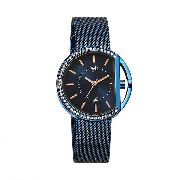 Fastrack FV60015QM01W | Fastrack Vyb Showstopper Quartz Analog Blue Dial Stainless Steel Strap Watch for Girls