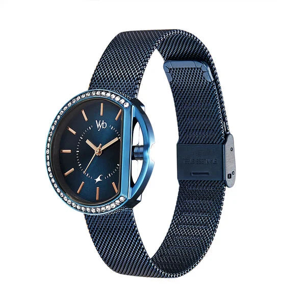 Fastrack FV60015QM01W | Fastrack Vyb Showstopper Quartz Analog Blue Dial Stainless Steel Strap Watch for Girls