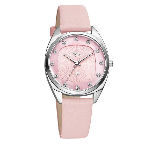 Fastrack FV60023SL01W | Fastrack Vyb Spotlight Quartz Analog Pink Dial Leather Strap Watch for Girls